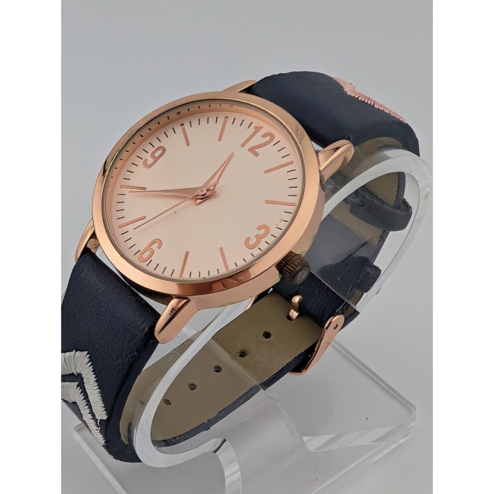 Accutime Watch Women 36mm Rose Gold Case Embrodiered Navy Band- New Battery - Picture 3 of 8